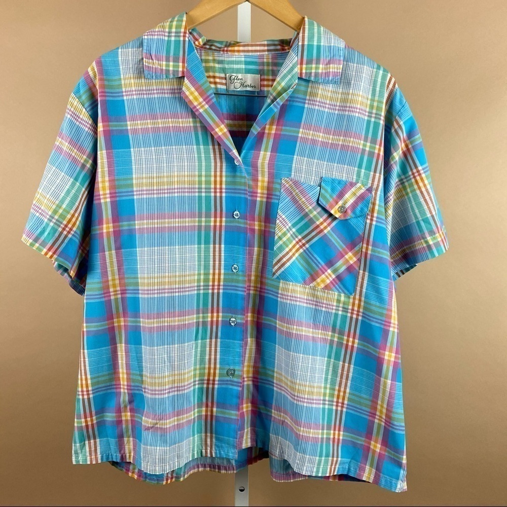 Vintage Glen Harbor Small Plaid Button Up Pastel Vacation Golf Islan Cruise
